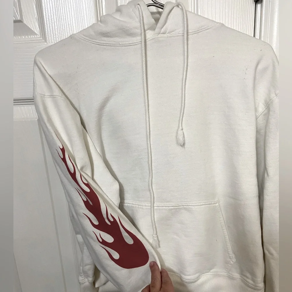Retro John Galt Brandy Melville White & Ref Flame Sleeves Hoodie OS - Picture 2 of 9
